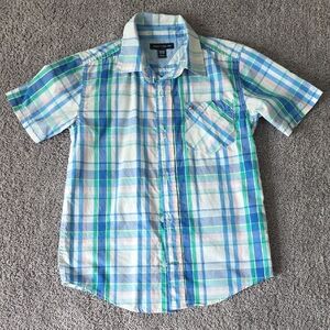 Tommy HILFIGER Blue and Green Plaid Short Sleeve Shirt